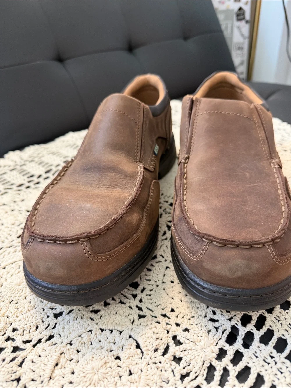 Timberland Brown Leather Slip-On Loafers with Blue Insole